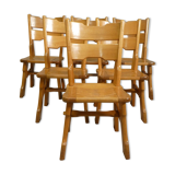 series of 6 brutalist chairs in blond oak, 1970