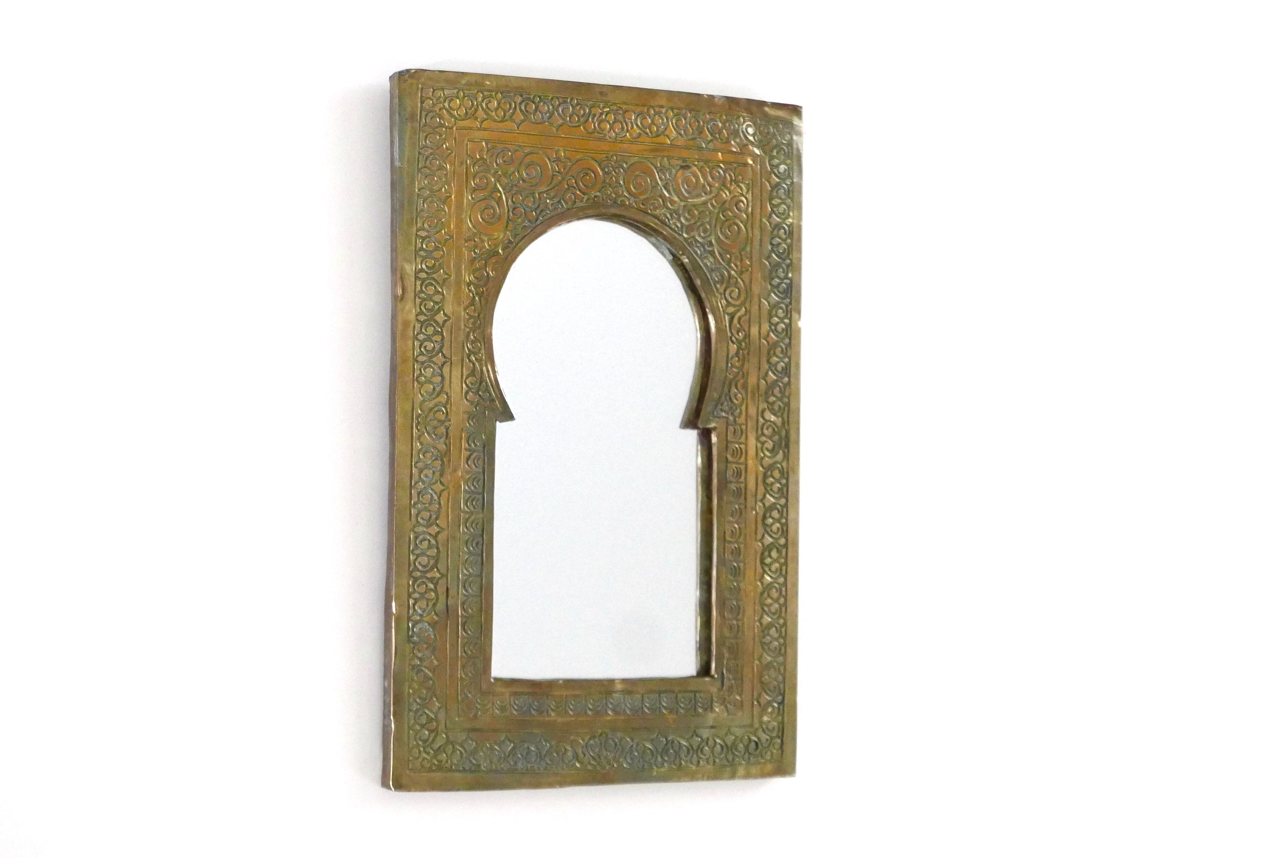 Moroccan rectangular brass mirror, 60s