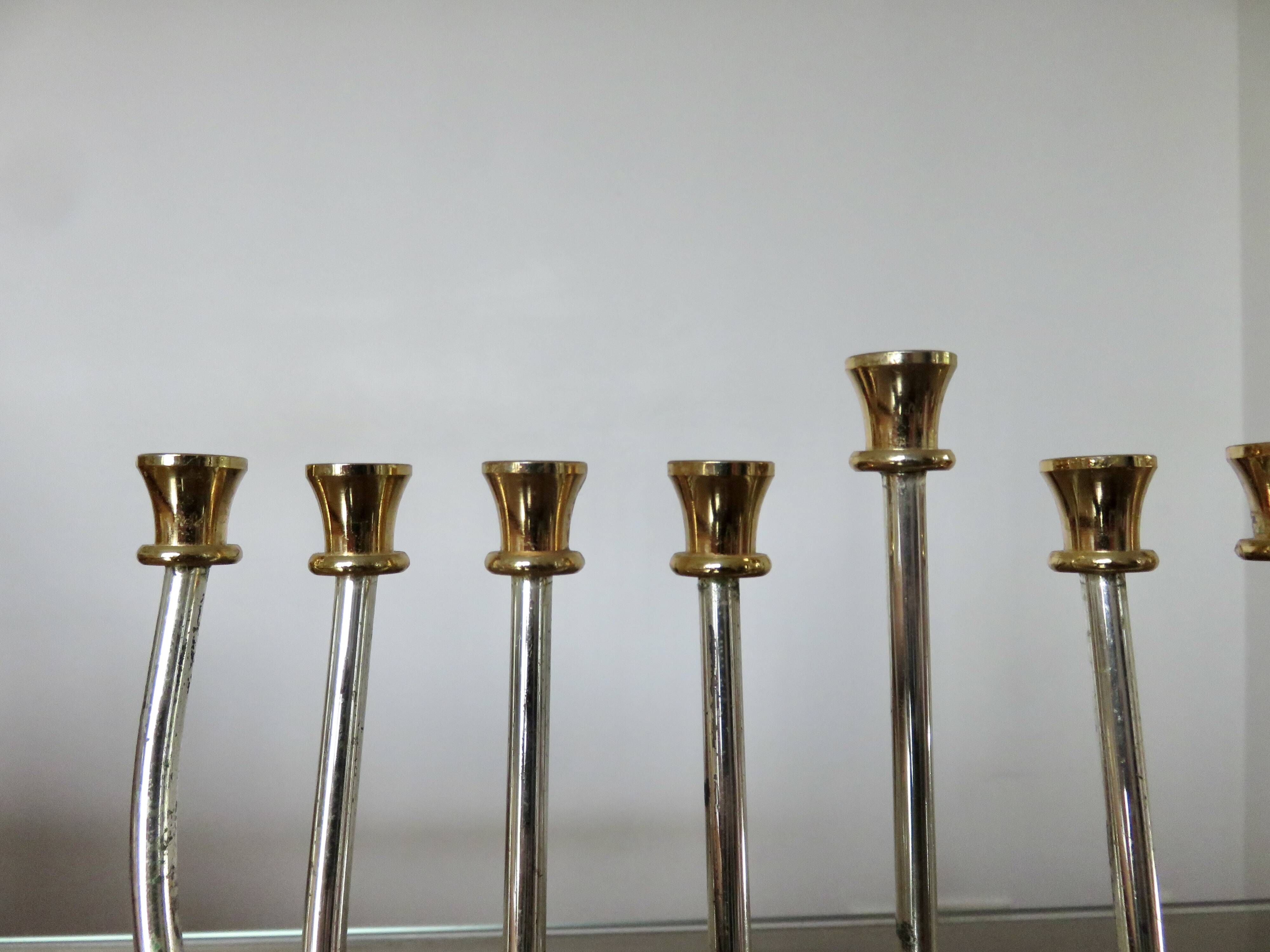 9-candle candle holder, designer, in gold and silver metal, 1970s