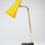 Yellow desk, table or accent lamp by J.T. Kalmar, brass and iron, Vienna, Austria, 1950s.