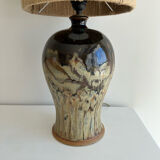 Flamed stoneware lamp and rope lampshade