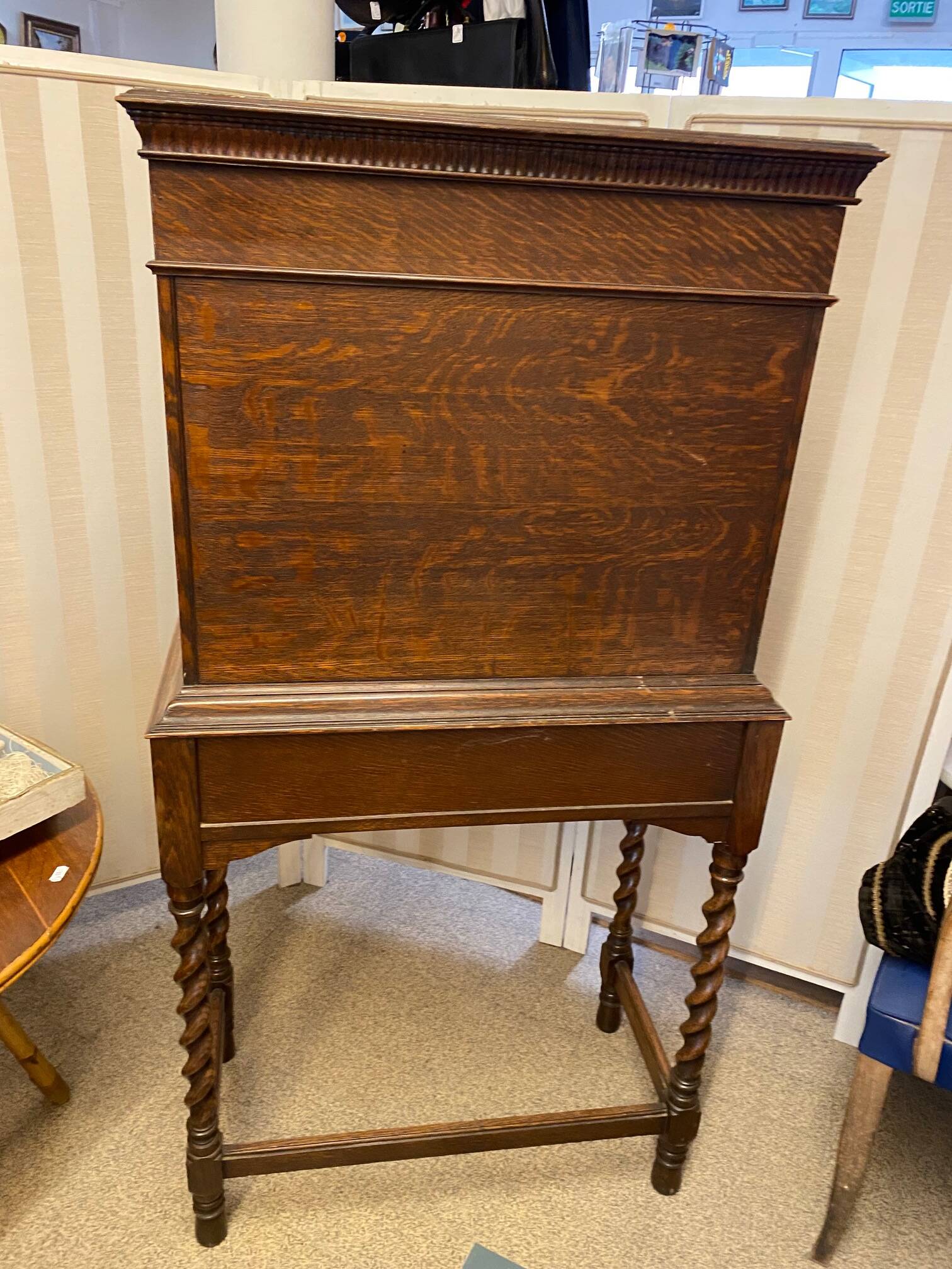 Lady bonheur du day secretary cabinet oak with marquetry and mother-of-pearl