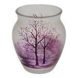 Ancien petit vase en cristal de bohême peint souvenir auvergne