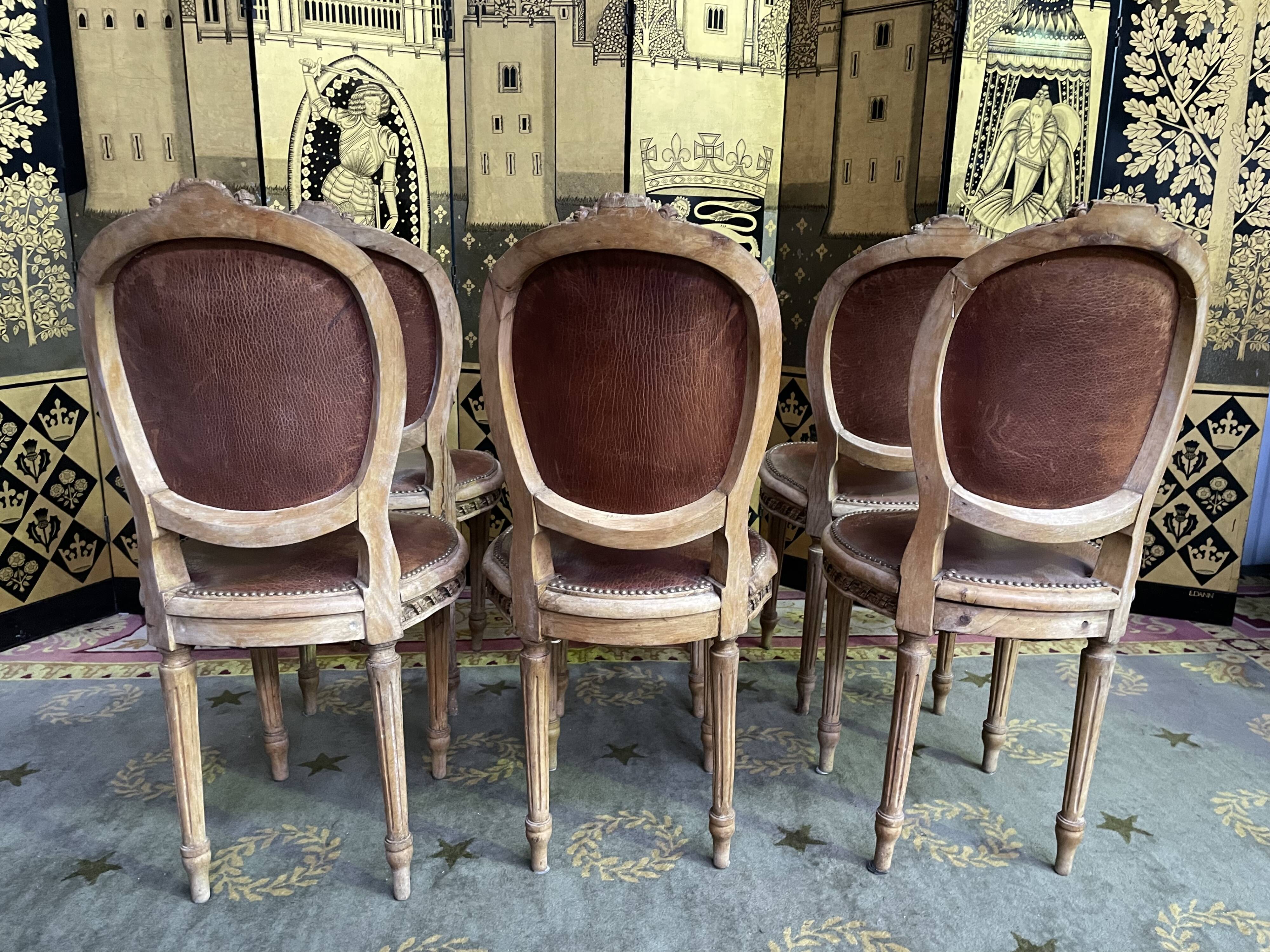 Suite of 6 Louis XVI 1900 leather chairs