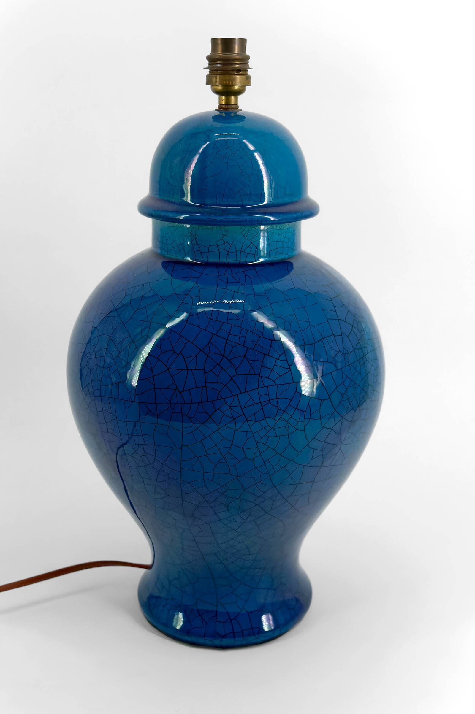 French Blue Crackle Glazed Ceramic Lamp, Circa 1950