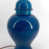 French Blue Crackle Glazed Ceramic Lamp, Circa 1950