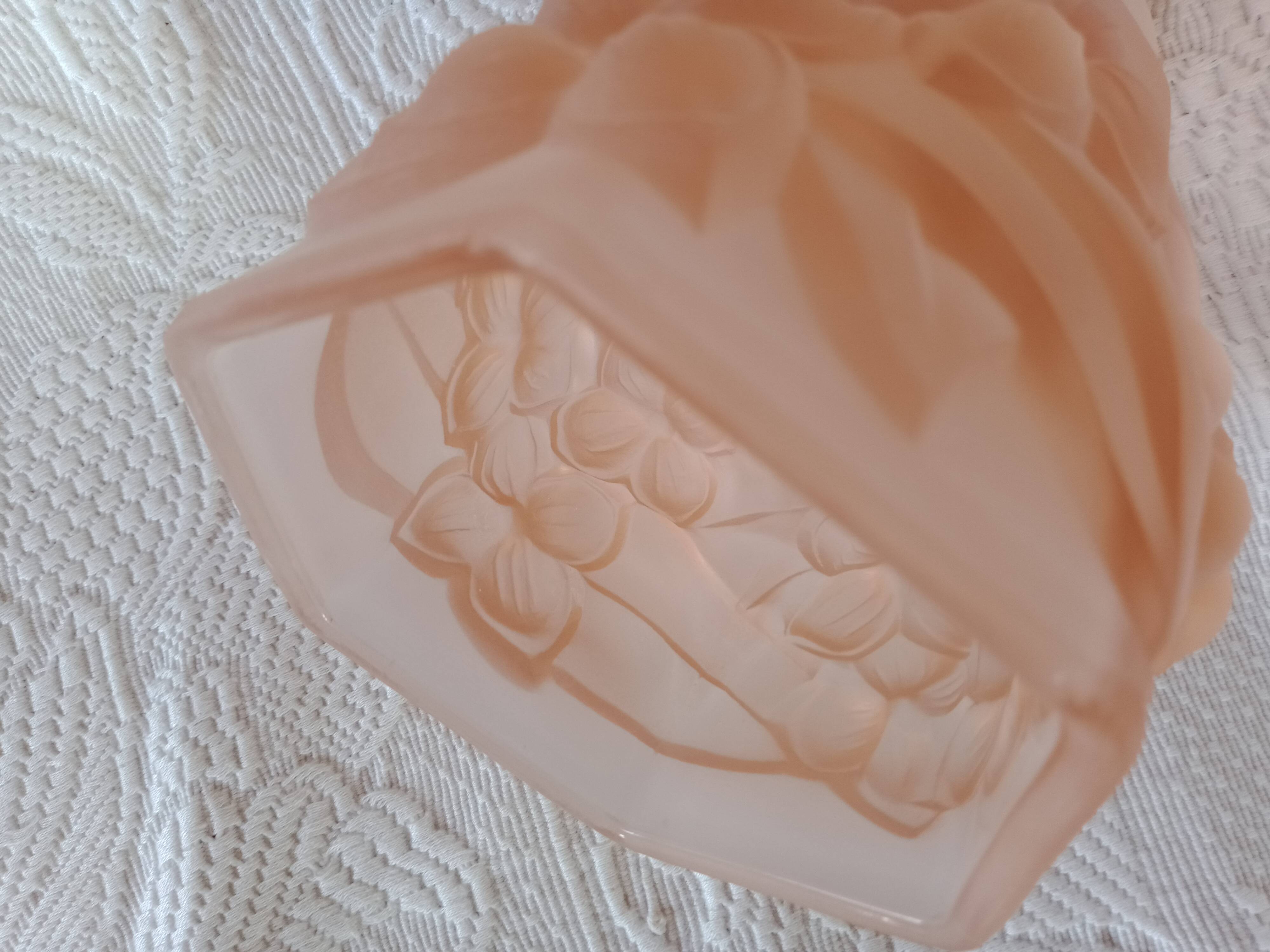 Signed ros - pink glass tulip with octagonal bell flowers - thick molded glass