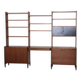 Grand système mural scandinave en teck avec bureau intégré – vintage années