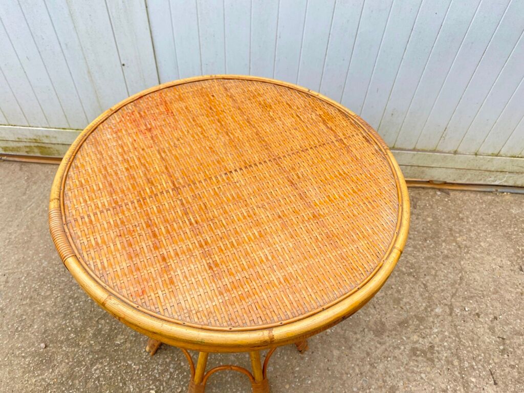 Round rattan table dia 65cm vintage 60s