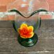 Vintage Murano Glass Vase with Orange and Yellow Flower Decoration, Italy