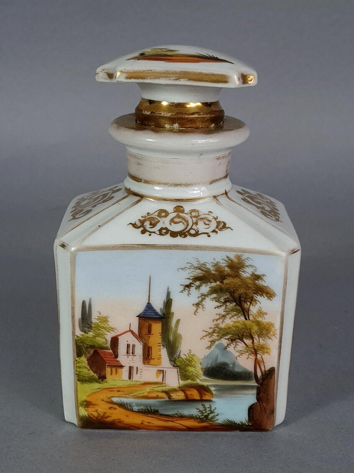 Porcelain bottle old Paris marine & bucolic decoration nineteenth century SB