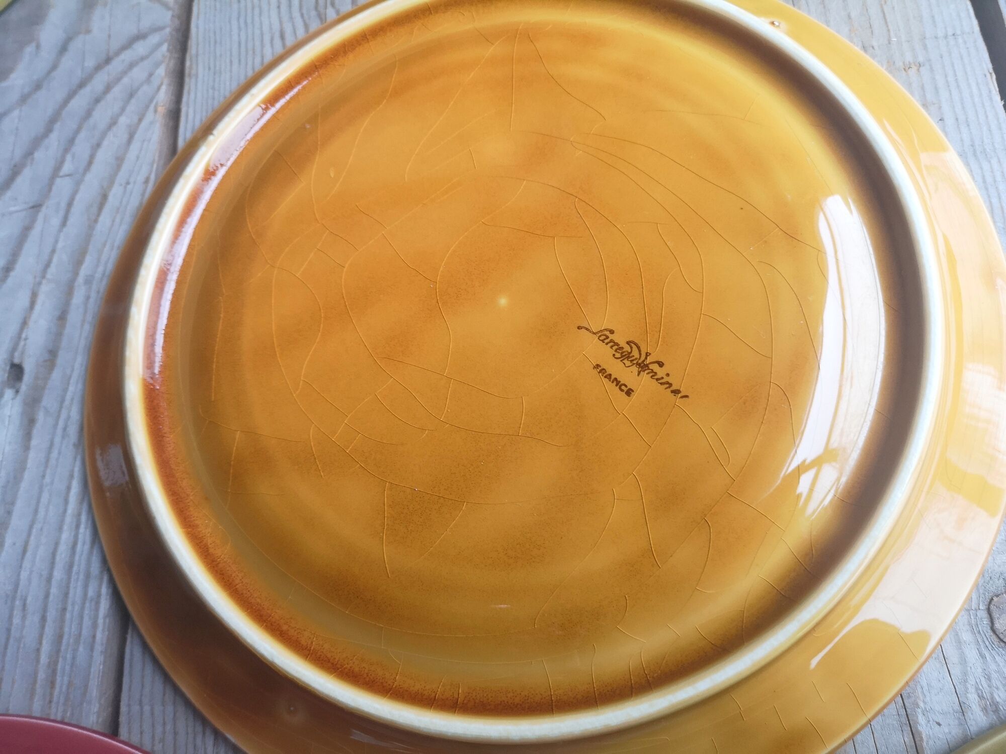 8 old ceramic fondue plates coloured Sarreguemines