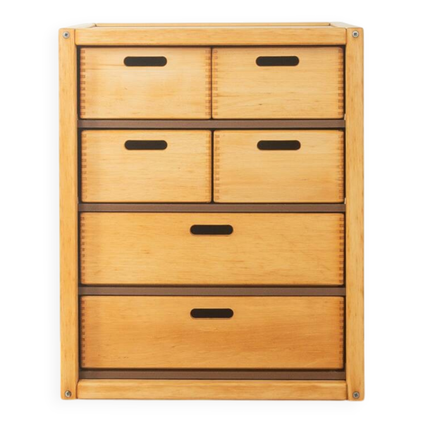 Commode Flötotto, années 1970, hêtre, HPL marron, 6 tiroirs