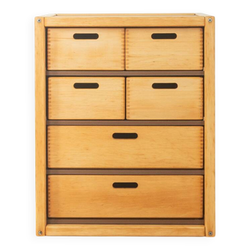 Commode Flötotto, années 1970, hêtre, HPL marron, 6 tiroirs