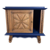 Small vintage upcycled side table in midnight blue and raw wood, with a rose-shaped door.