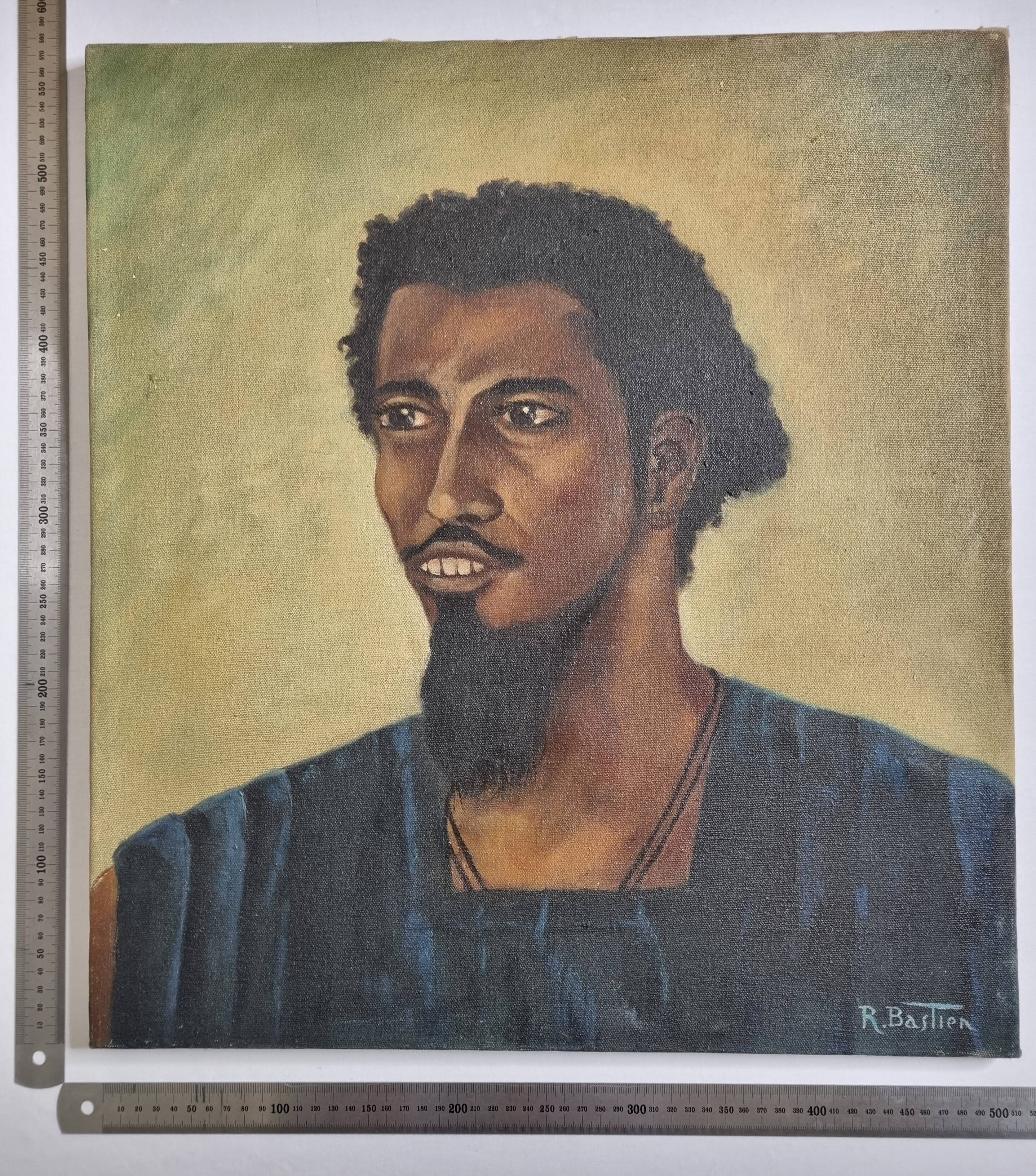 Portrait of a young Mauritanian man Oil on canvas signed Bastien 57x51 cm