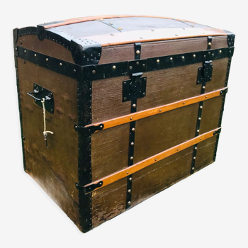 Malle de transport bois toilée vers 1870