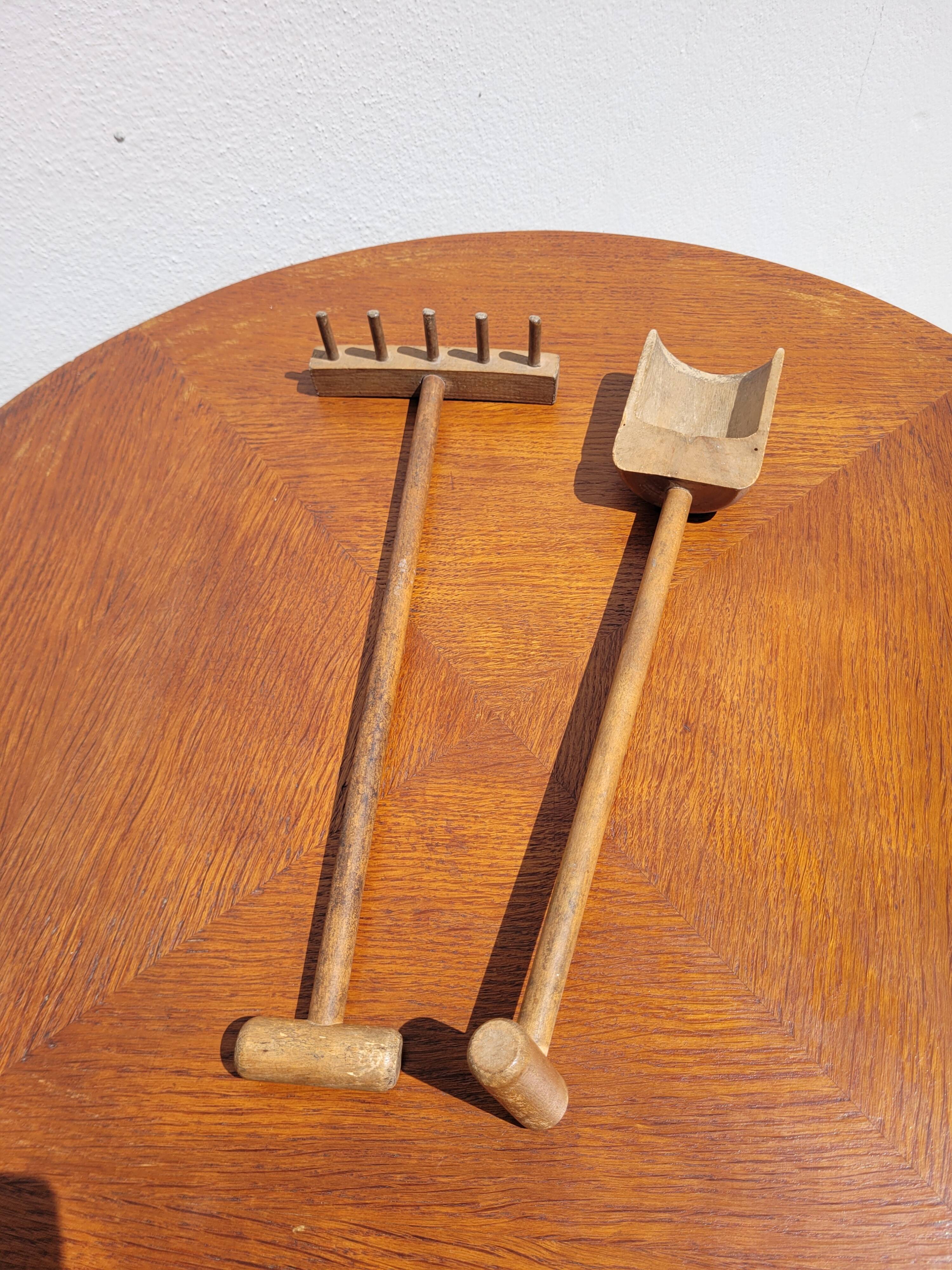 Wooden rake and shovel set for children
