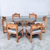 Brutalist Square Model Pine Dining Chairs, 1970s, Set of 6