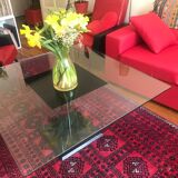 Table basse vintage en verre carrée