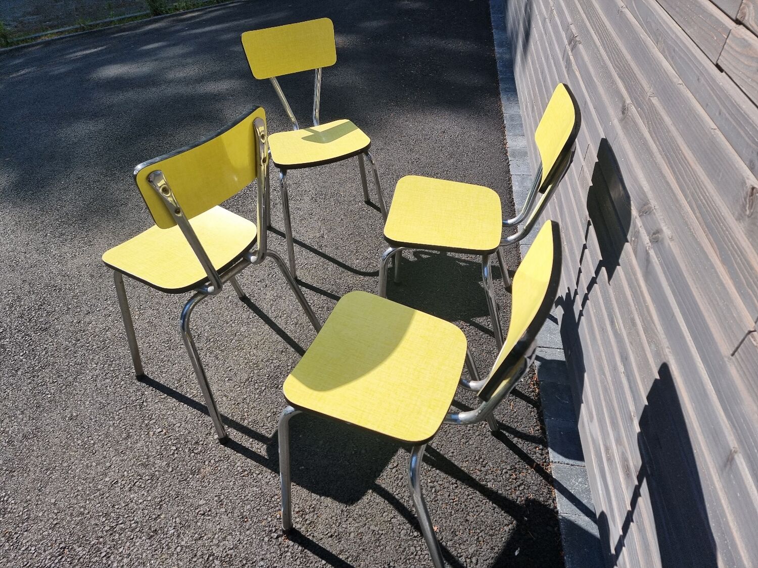 4 vintage Formica yellow chairs