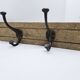Solid teak coat hook with 2 double cast iron hooks