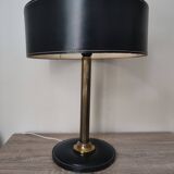 Lampe de table bureau laiton cuir piqué gainé