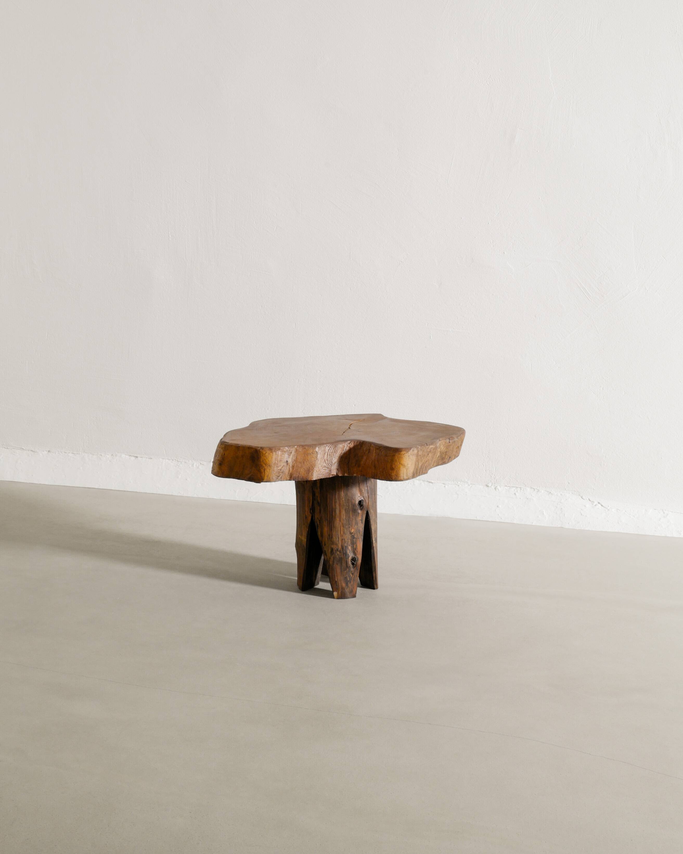 Vintage Small French Free Form Sculptural Side Wooden Sofa Table, 1960s