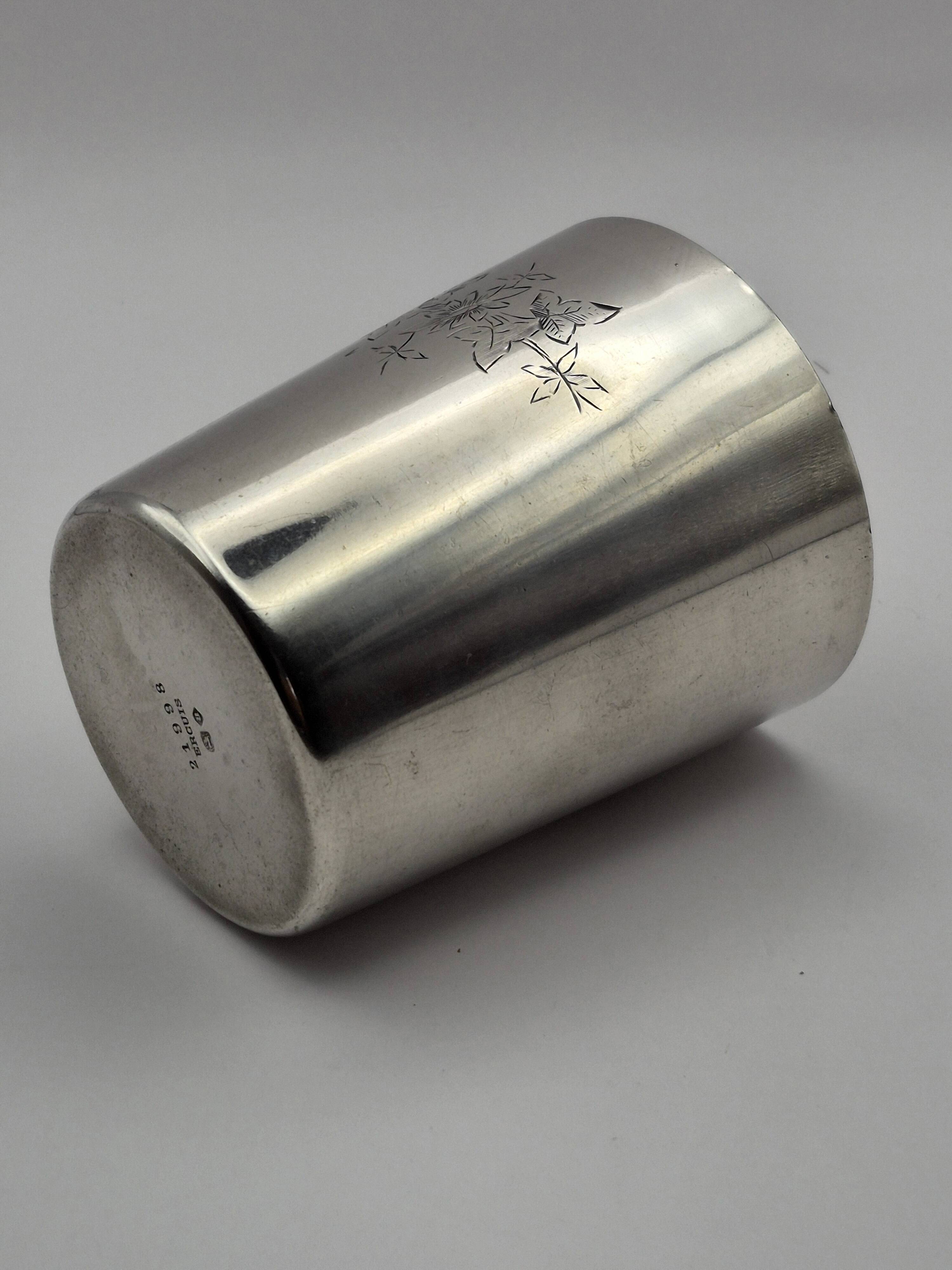 Ercuis silver-plated timbale, engraved floral decoration and monogram m.m – a23