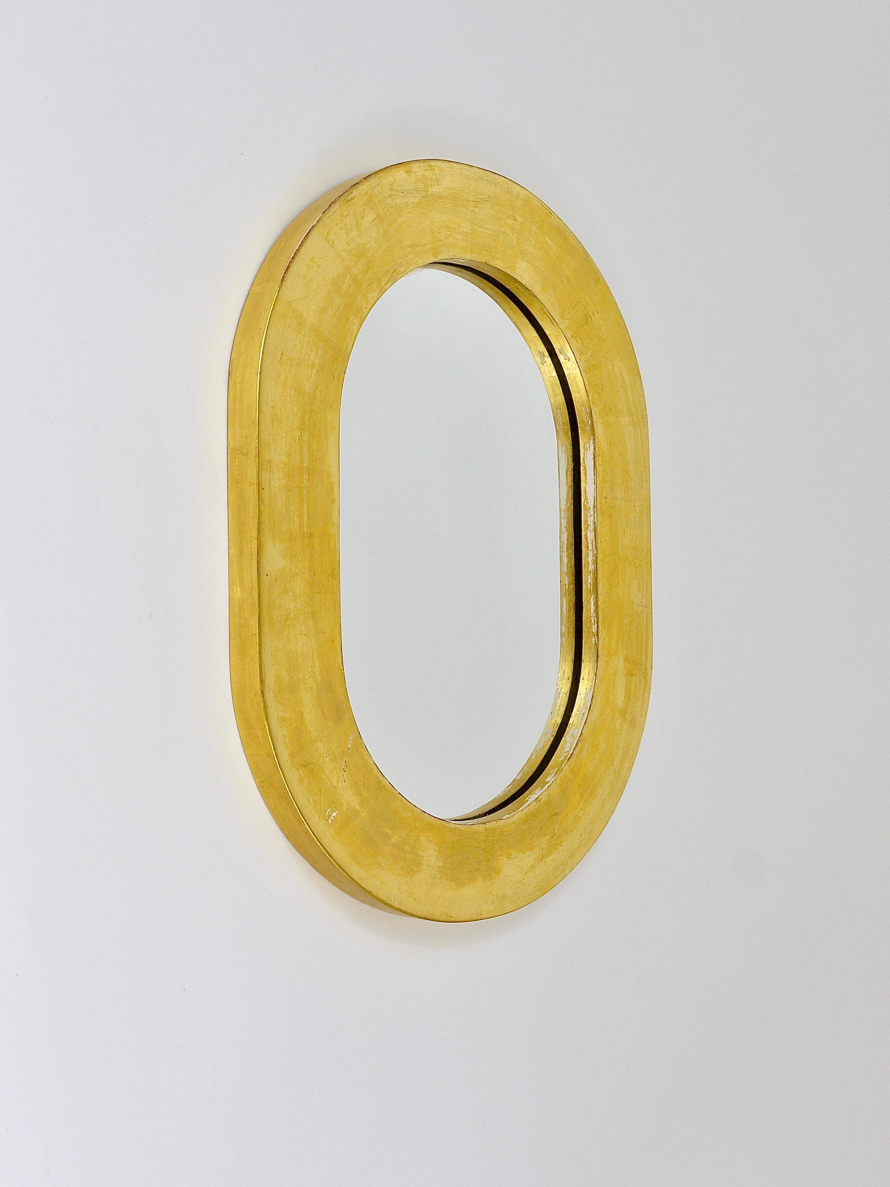 Miroir mural moderne autrichien plaqué or Carl Aubock, 1960s