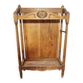 Antique oak umbrella stand — glass shelf — Louis XVI style
