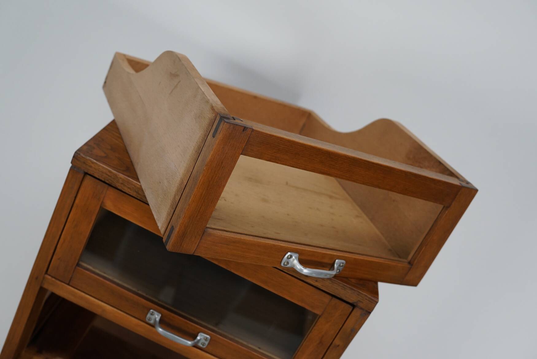 Vintage German Beech / Oak Haberdashery Shop Cabinet / Vitrine, 1950s