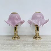 Set of 2 pink Murano glass table lamps with alabaster detail, 1970s