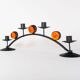 1970s Swedish Wrought Iron Candlestick with Orange Lindshammar Glass