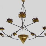 Very large chandelier with 9 metal bulbs and gold leaf cup
