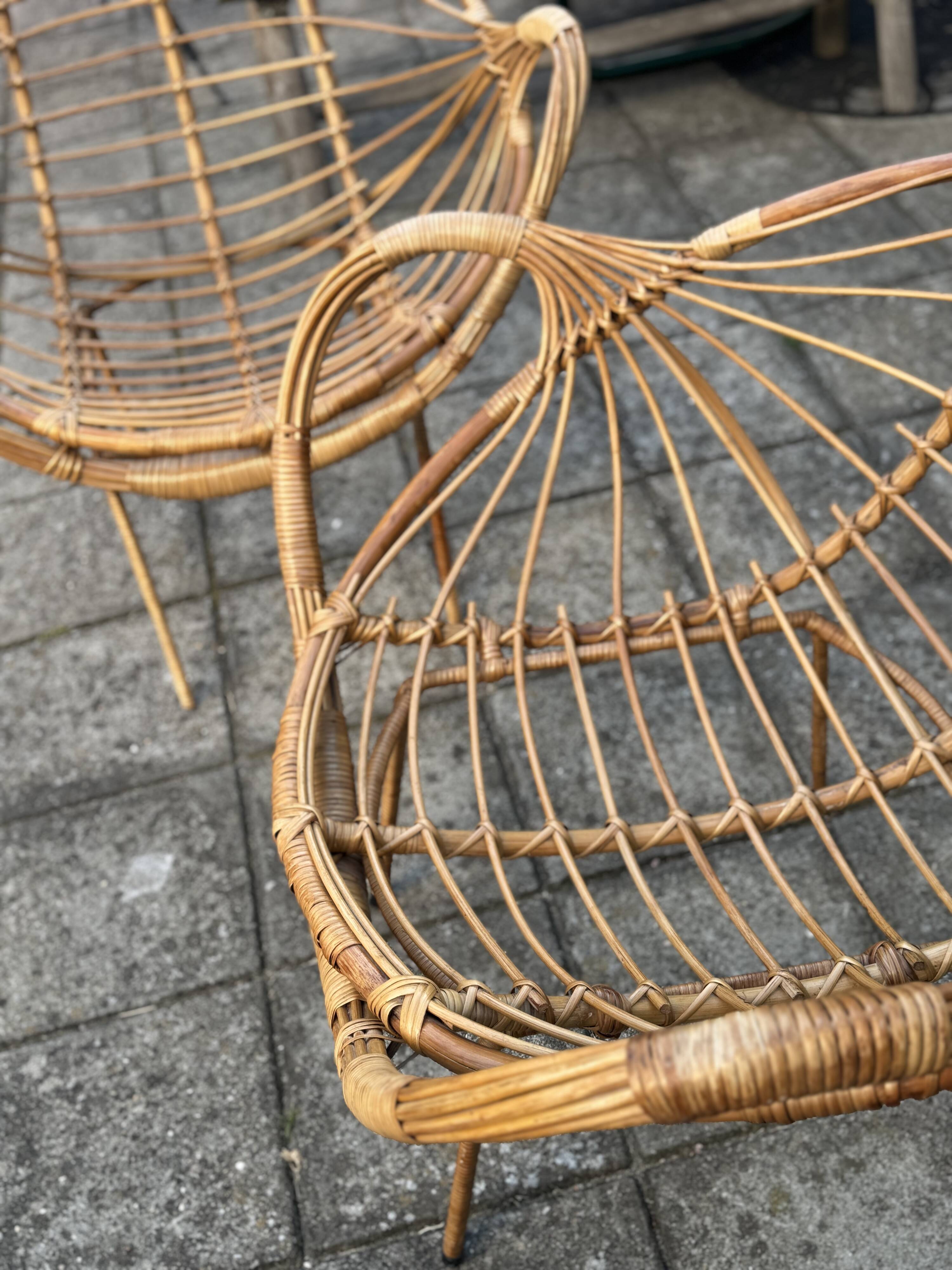 Chaises italiennes modernes en rotin et métal du milieu du siècle