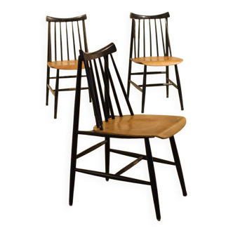 Trois chaises scandinaves style Tapiovaara bois 1950