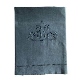 Old linen and cotton sheet tinted in gray green