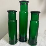Set of 3 emerald green glass vases