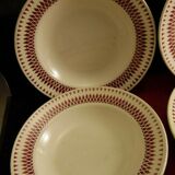 Service of 6 hollow plates in Faince of Badonviller decoration of red bevels
