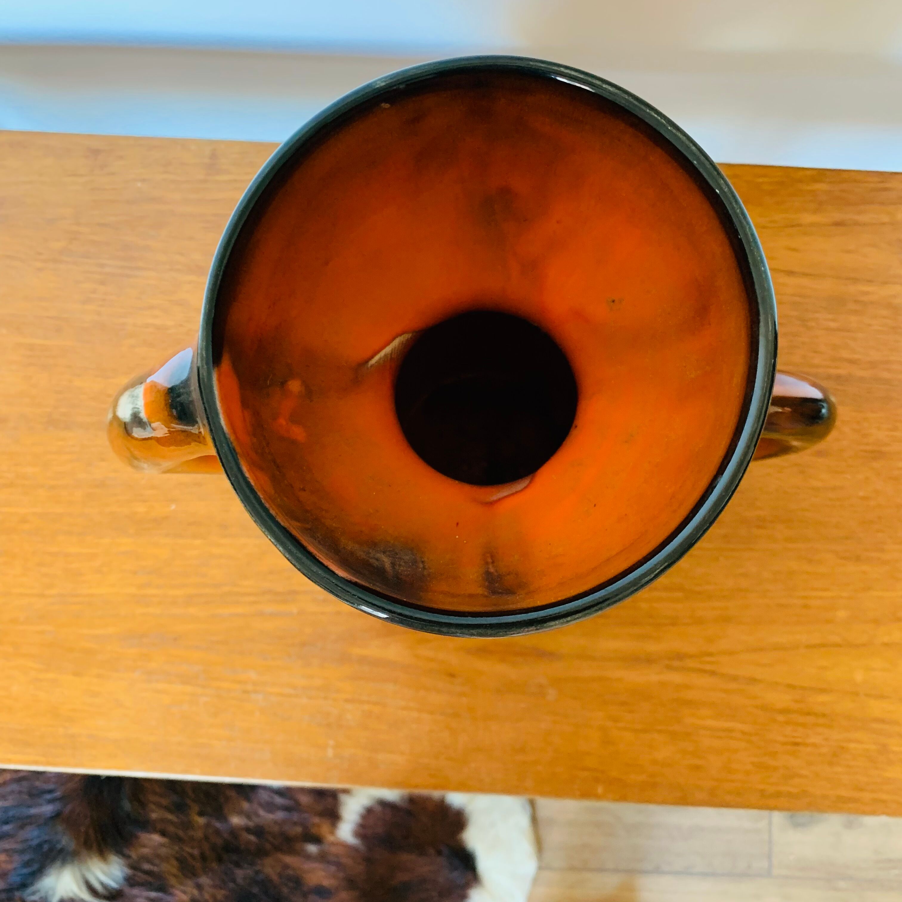 Orange vase 2 handles Vallauris