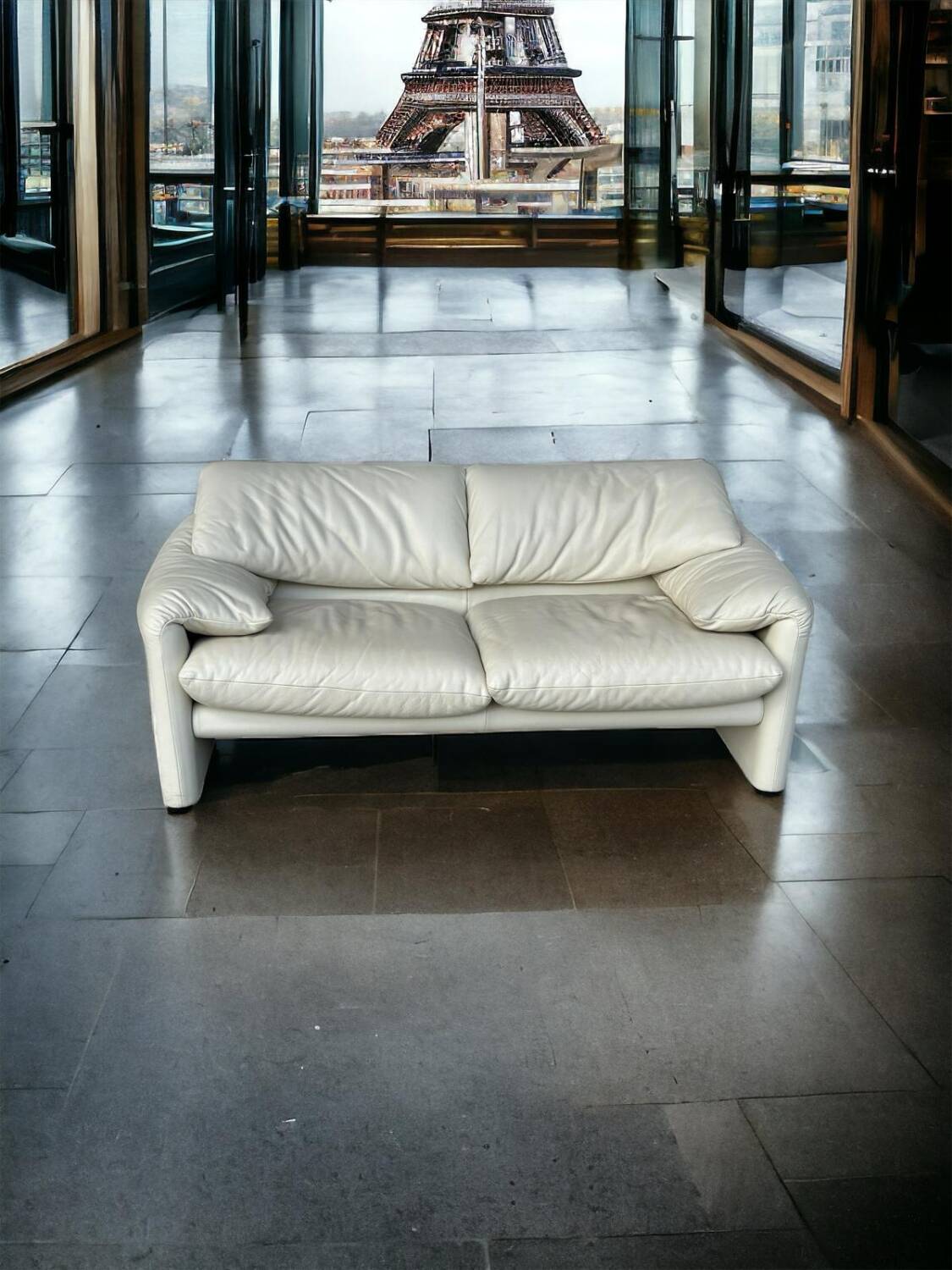 Maralunga White Leather Sofa By Vico Magistretti For Cassina, 1970s No. 2
