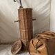 Woven wicker basket, vintage rod holder
