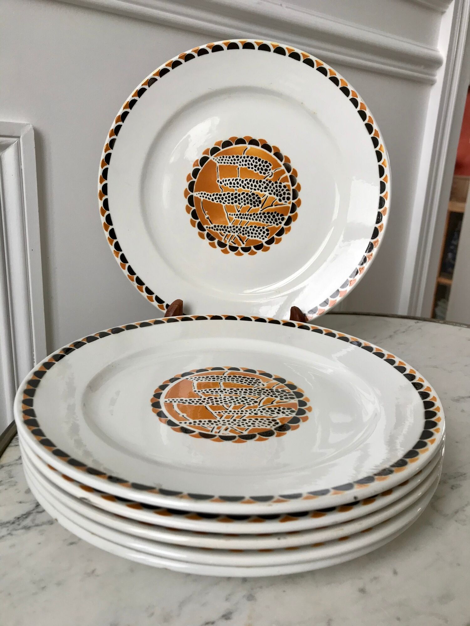 set of 6 flat plates Sarreguemines model "Nomeny" art deco 30s