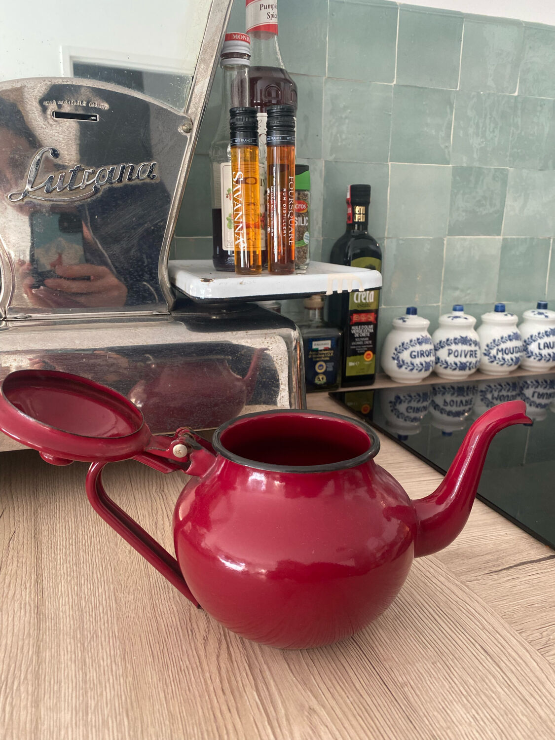 Burgundy glazed teapot