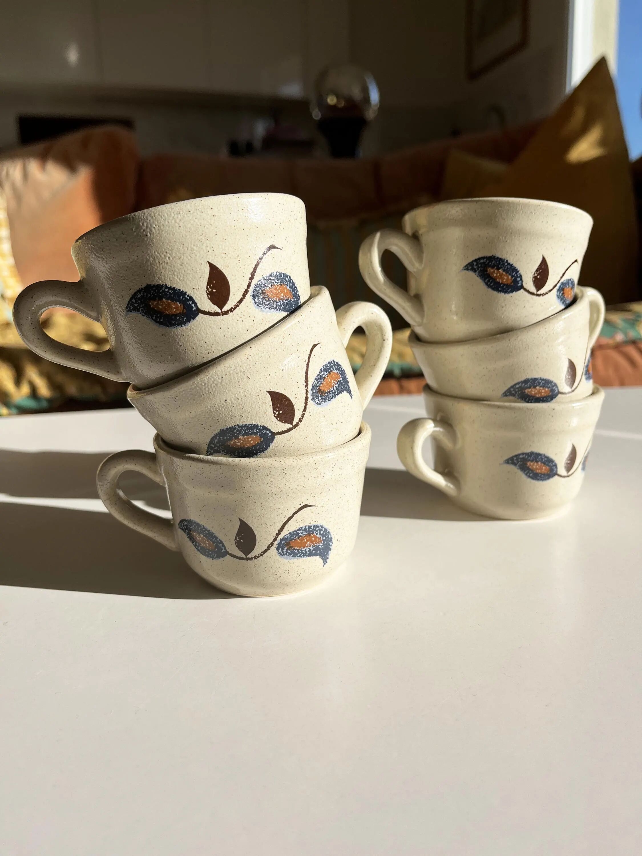 Set of 6 stoneware coffee cups from the 1970s.