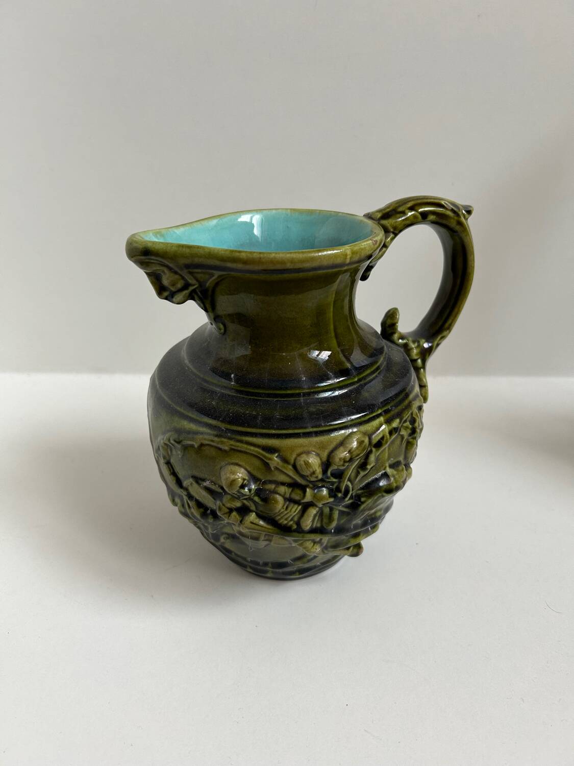 Sarreguemines majolica slip pitcher