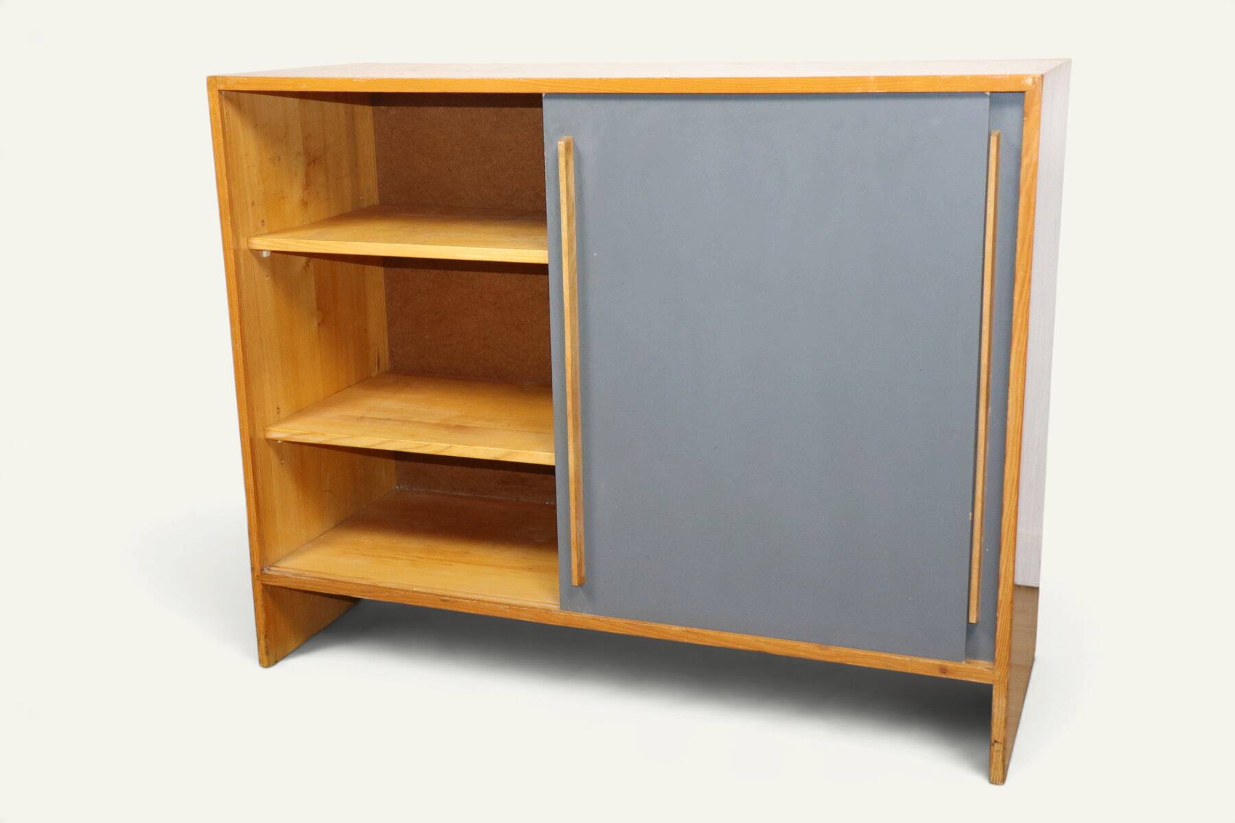 Vintage wooden sideboard with sliding doors – 1960s