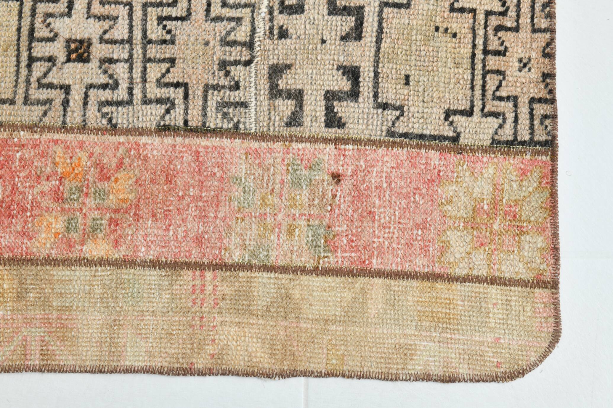Tapis Runner Vintage Patchwork, Motifs Tribaux, Tons Pastel & Terre, 66x265 cm