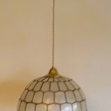 Belle suspension en nacre et laiton de style Tiffany. D:35 cm H25 cm- Fil